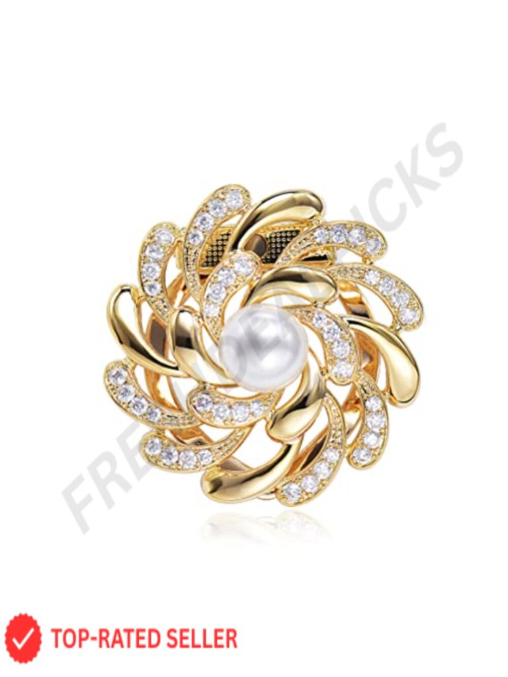 18K Gold Plated Crystal Pearl Bow Flower Scarf Buckle Brooch Pin